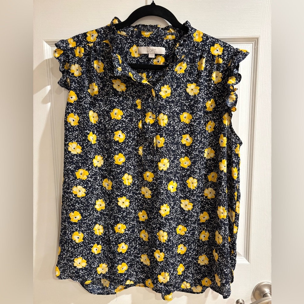 Loft, size xl, blue and yellow sleeveless shirt